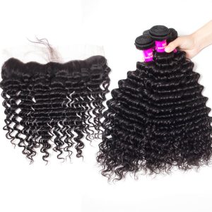 Deep Wave Human Hair 4 Bundles With 13x4 HD Lace Frontal