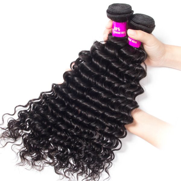 Deep Wave Human Hair Bundles With HD Lace Frontal 3 Bundles Deep Wave With Frontal