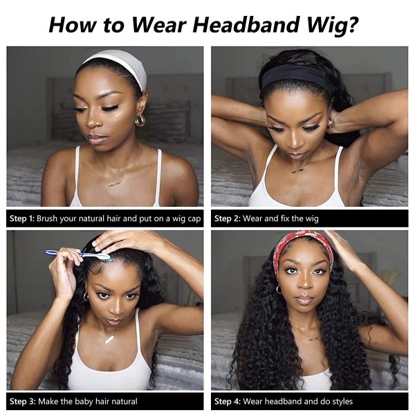 Headband Water Wave Human Hair Wigs | 150% Density No Glue Silk Scarf