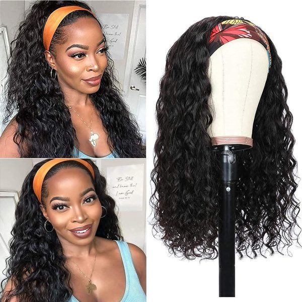 Headband Water Wave Human Hair Wigs | 150% Density No Glue Silk Scarf