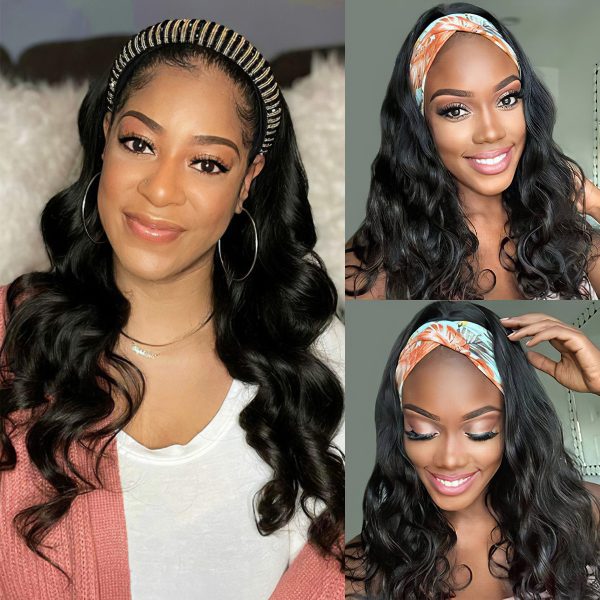 Headband Body Wave Human Hair Wigs | No Glue Silk Scarf