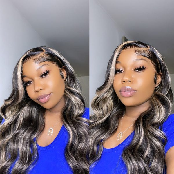 Highlight Balayage Wig 360 Lace Frontal Wig Brazilian Straight/Body Wave Virgin Hair 180% Density