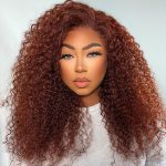 Pre-Plucked Wear Go Glueless Reddish Brown Kinky Curly Hair Pre-cut Lace Wig