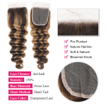 Piano Color #4/27 Deep Wave 3 Bundles With Swiss Lace Closure 12A Grade Brazilian Remy Human Hair