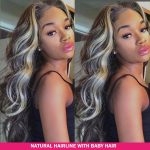 Platinum Blonde Highlights Straight Mixed Color Human Hair Wigs Long 32inch 13x4 Body Wave /Straight Lace Front Wig