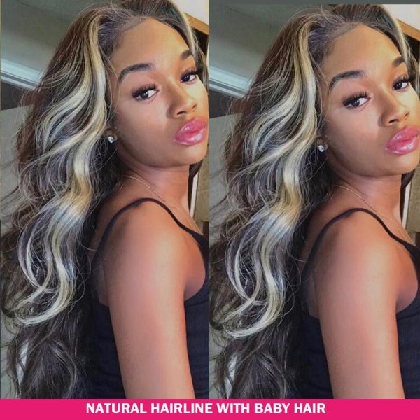 Platinum Blonde Highlights Straight Mixed Color Human Hair Wigs Long 32inch 13x4 Body Wave /Straight Lace Front Wig