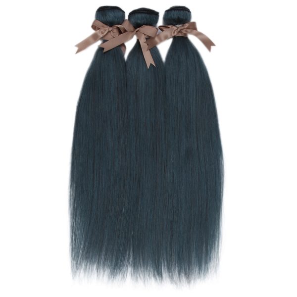 Human Hair 3 Bundles Straight Human Hair Weave Ink Blue Dark Green Color