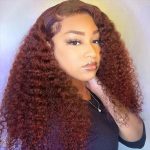 Pre-Plucked Wear Go Glueless Reddish Brown Kinky Curly Hair Pre-cut Lace Wig