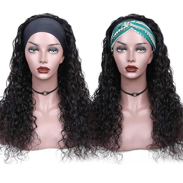 Headband Water Wave Human Hair Wigs | 150% Density No Glue Silk Scarf