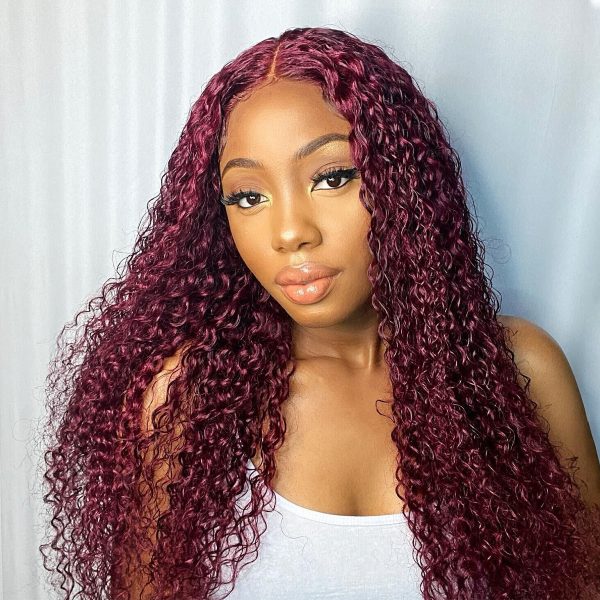 99J Color Burgundy Curly Hair HD Lace Front Wig 180% Density