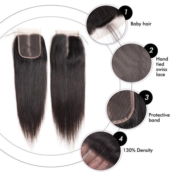 Top Quality 12A Grade Virgin Brazilian Hair Straight Human Hair 4 Bundles with 4x4 Transparent Lace Closure