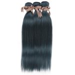 Human Hair 3 Bundles Straight Human Hair Weave Ink Blue Dark Green Color