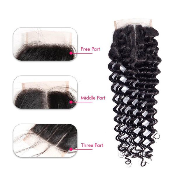 Deep Wave Hair 4 Bundles With 4x4 Transparent Lace Closure 12A Virgin Brazilian Hair