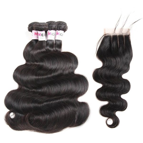 High Quality 12A Grade Virgin Brazilian Hair Body Wave Human Hair 4 Bundles with 4x4 Transparent Lace Closure