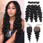 12A Virgin Brazilian Hair Loose Deep Wave Hair 4 Bundles with 4x4 Transparent Lace Closure