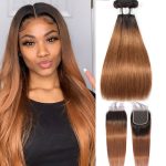 3Bundles 1B/30 Ombre Human Hair Weaves With Virgin Human Hair Closure