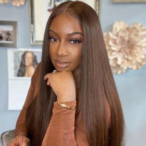 4x4 Transparent Lace Closure Wigs Color #4 Chestnut Brown Human Hair Wig Bleach knots With Baby Hair