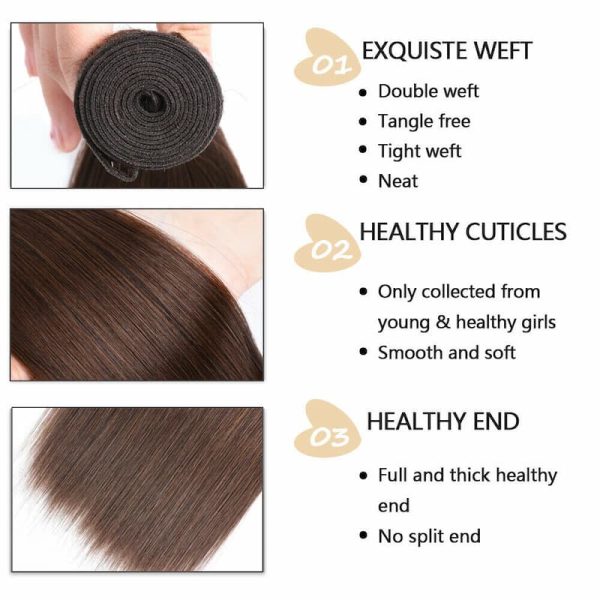 Color #4 Chestnut Brown Body Wave/Straight 3 Bundles 100% Virgin Human Hair Extension