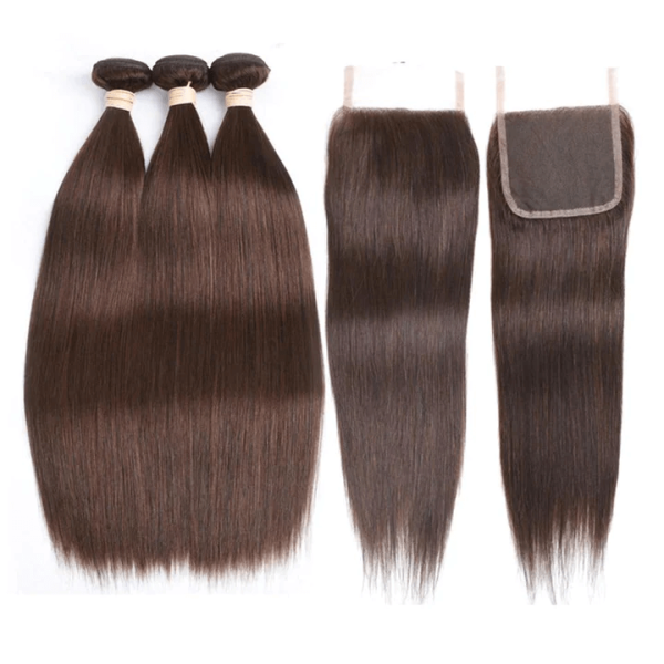 Dark Brown #4 Color 12A 3Bundles With Free Part 4x4 Human Hair Lace Closure Free Shipping