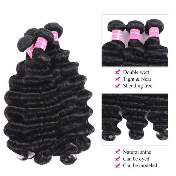 Buy 3 pcs Loose Deep Wave Get 1 Free Closure (Free Part) 100% Natural Human Hair Weaves Deal