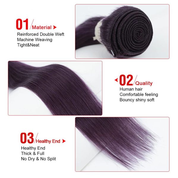 Human Hair 3 Bundles Straight Hair Weave Purple Color