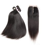 Top Quality 12A Grade Virgin Brazilian Hair Straight Human Hair 4 Bundles with 4x4 Transparent Lace Closure