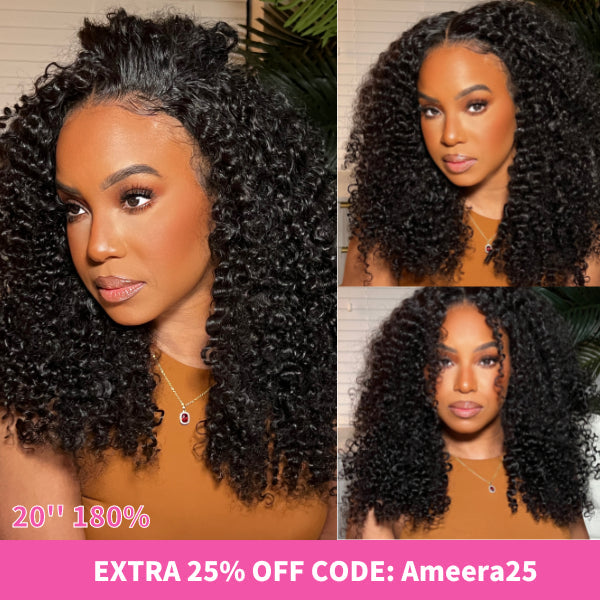 Kinky Curly Glueless Wig Wear Go 4x6 HD Lace Pre Cut Lace Closure Wig