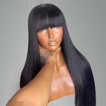 Glueless Straight Lace Human Hair Wigs With Bangs