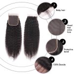 Yaki Straight Virgin Brazilian Hair Unprocessed 4 Bundles Human Hair With 4x4 Transparent Lace Closure