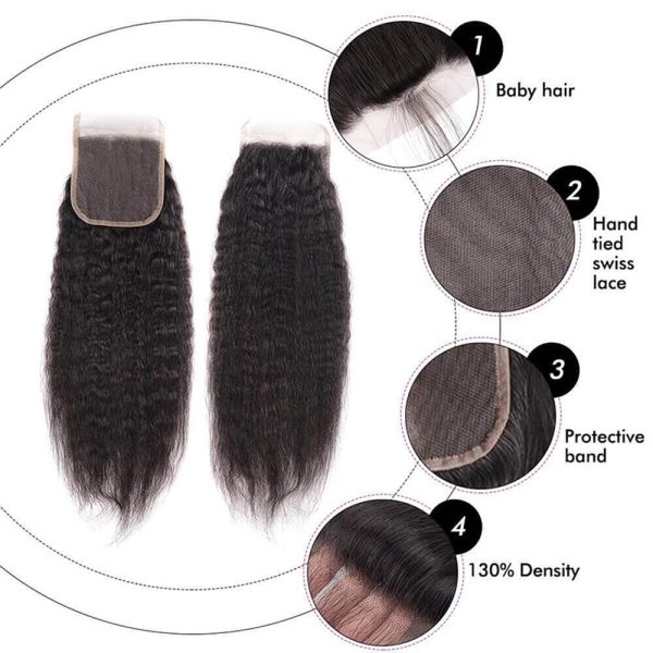 Yaki Straight Virgin Brazilian Hair Unprocessed 4 Bundles Human Hair With 4x4 Transparent Lace Closure