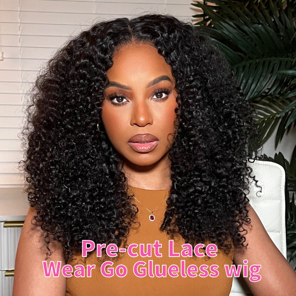 Kinky Curly Glueless Wig Wear Go 4x6 HD Lace Pre Cut Lace Closure Wig