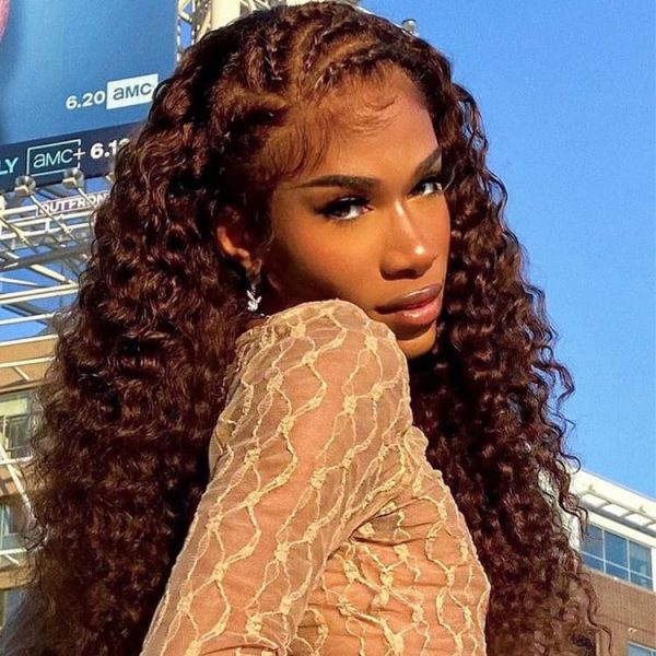 Youtuber Same #4 Color Chestnut 13x4 Transparent Lace Frontal Wig Honey Brown Color Wig