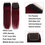 1b/99j Brazilian Human Hair Bundles with Free Part Closure Remy Human Hair Weaves Bundles with 4x4 Lace Closure