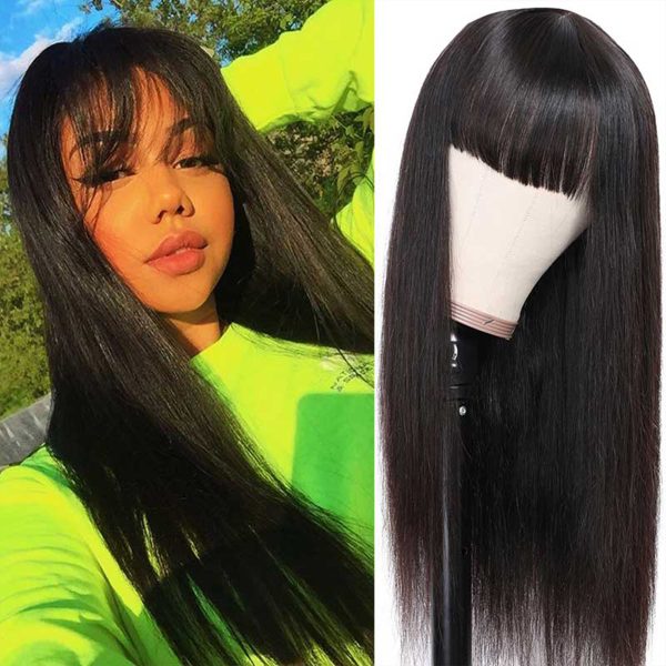 Glueless Straight Lace Human Hair Wigs With Bangs