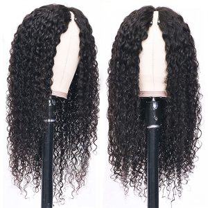 Curly V Part Wig Human Hair Wigs 180 Density