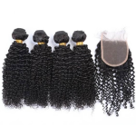 12A Grade Human Hair Kinky Curly Bundles With Closure Brazilian Remy Human Hair 3/4Bundles With Swiss Hd Lace Closure