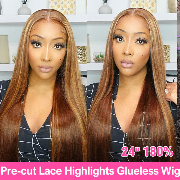 Highlights Ombre 4x6 HD Lace Wear Go Straight Glueless Wigs Pre Cut Lace Wig