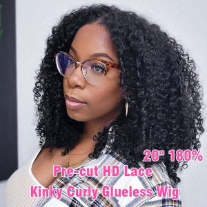 Kinky Curly Glueless Wig Wear Go 4x6 HD Lace Pre Cut Lace Closure Wig