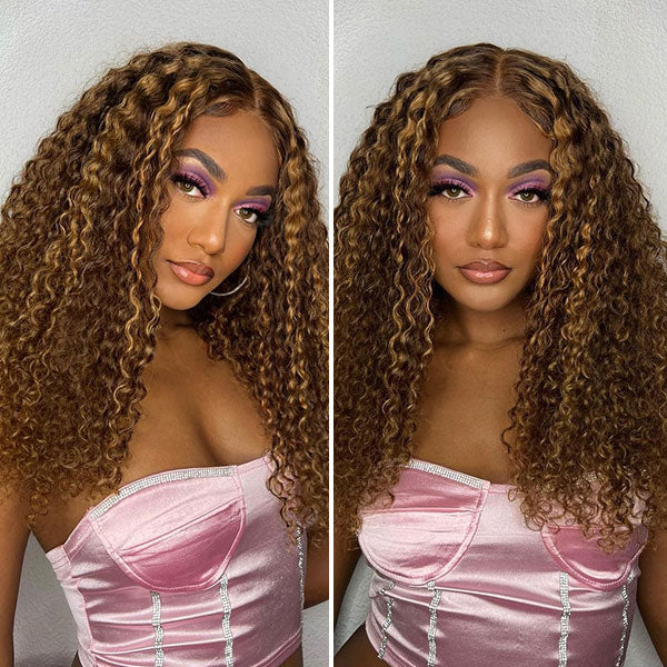 Pre Cut HD Lace Kinky Curly Wear Go Glueless Highlights Wig