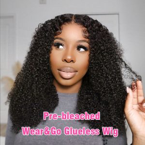 New Pre-bleached Knots Wear Go Glueless Wig Pre-cut HD Lace Afro Curly Human Hair