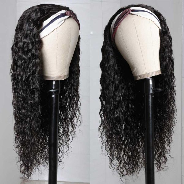 Headband Water Wave Human Hair Wigs | 150% Density No Glue Silk Scarf