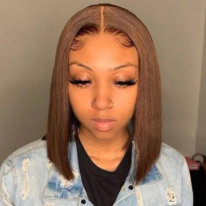 T PART LACE FRONT BOB WIG SILKY STRAIGHT Chestnut #4 Color 180% Density