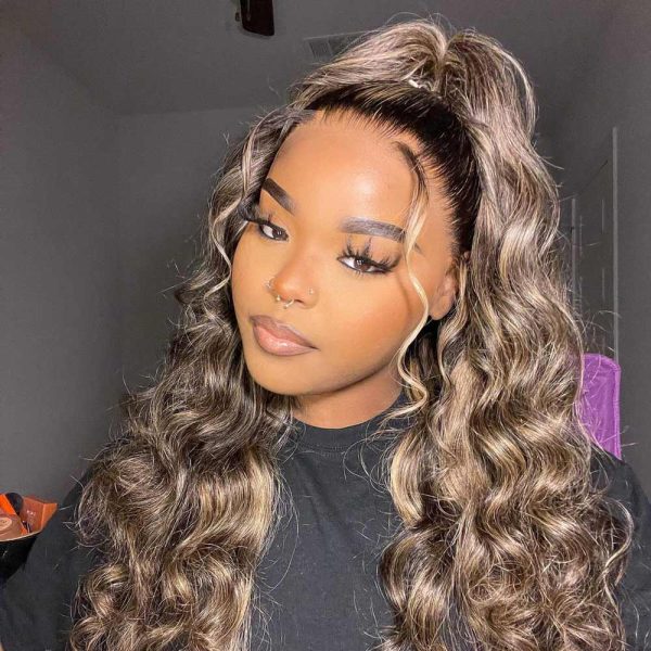 13x4 Loose Wave Balayage Highlight Honey Blonde Human Hair Wigs Transparent Hd Lace Front Wigs