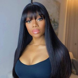 Glueless Straight Lace Human Hair Wigs With Bangs