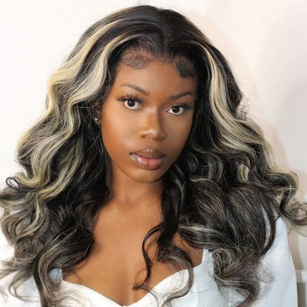 Platinum Blonde Highlights Straight Mixed Color Human Hair Wigs Long 32inch 13x4 Body Wave /Straight Lace Front Wig