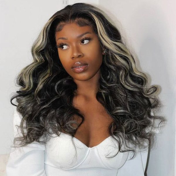 Platinum Blonde Highlights Straight Mixed Color Human Hair Wigs Long 32inch 13x4 Body Wave /Straight Lace Front Wig