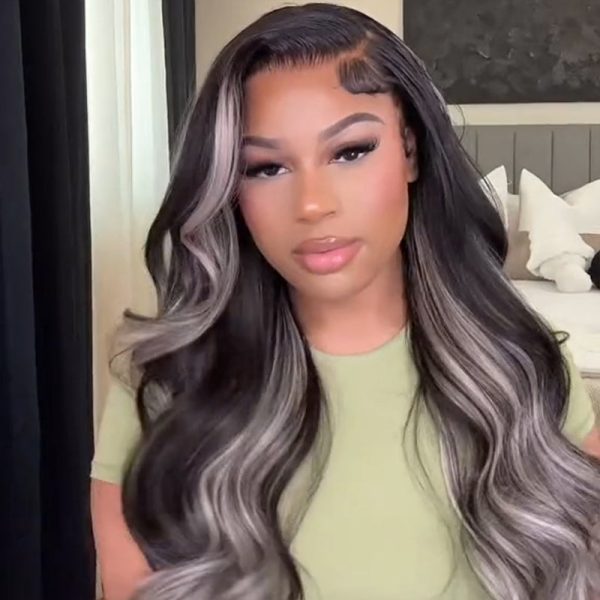 Platinum Blonde Highlights Straight Mixed Color Human Hair Wigs Long 32inch 13x4 Body Wave /Straight Lace Front Wig