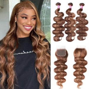 12A Body Wave Hair Honey Blonde Piano 3Bundles With Transparent Lace Closure Deal Free Shipping