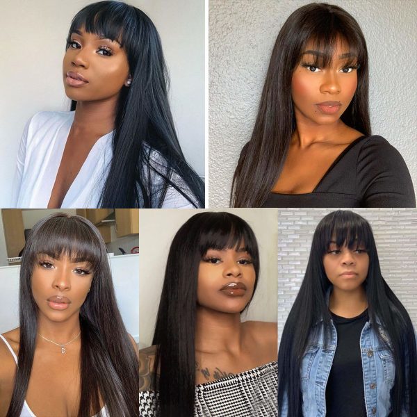 Glueless Straight Lace Human Hair Wigs With Bangs