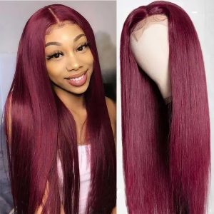 99J Color Burgundy Straight Hair HD Lace Front Wig | 180% Density